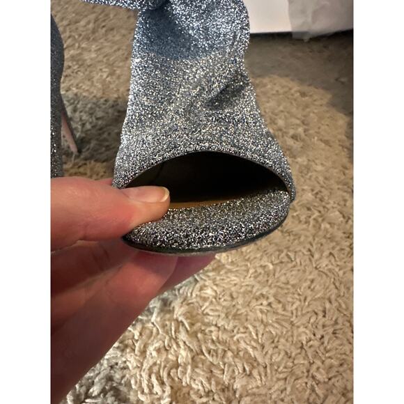 Aquazzura Eclair Bootie 105 Silver Metallic Lurex Peep Toe Stiletto Heel 36.5 - Picture 9 of 14